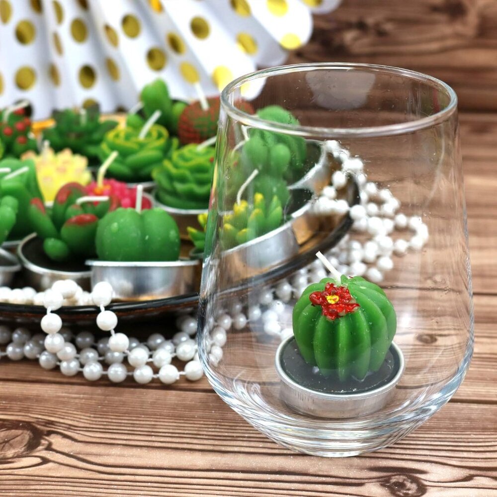 Scented Succulent Cactus Tealight Candles, 6pk NIP